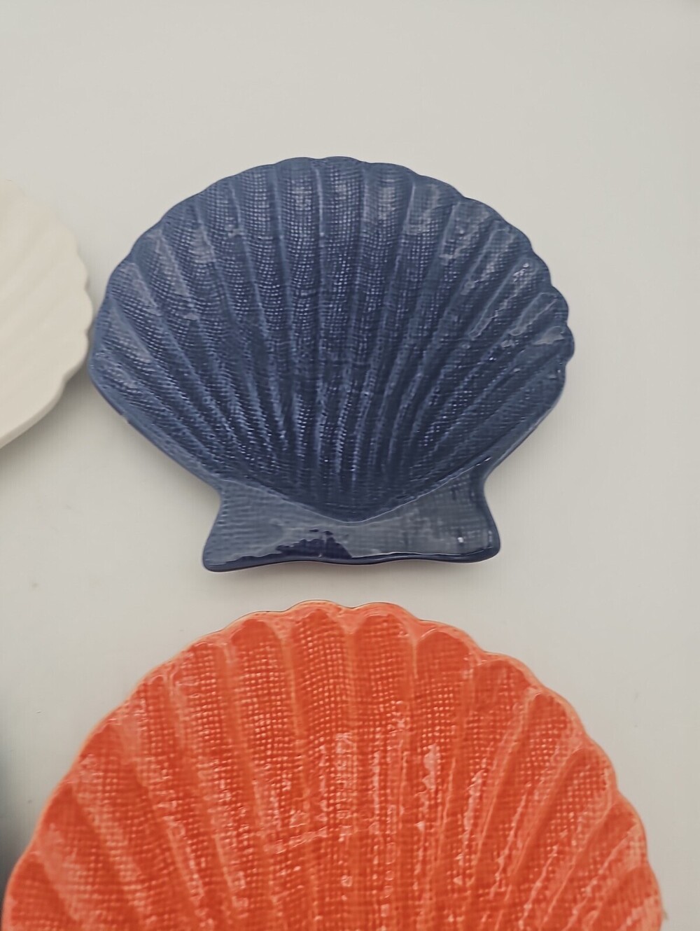 Creative Co-Op Ceramic Seashell Plates Set of 3 Beach Nautical Appetizer Dishes